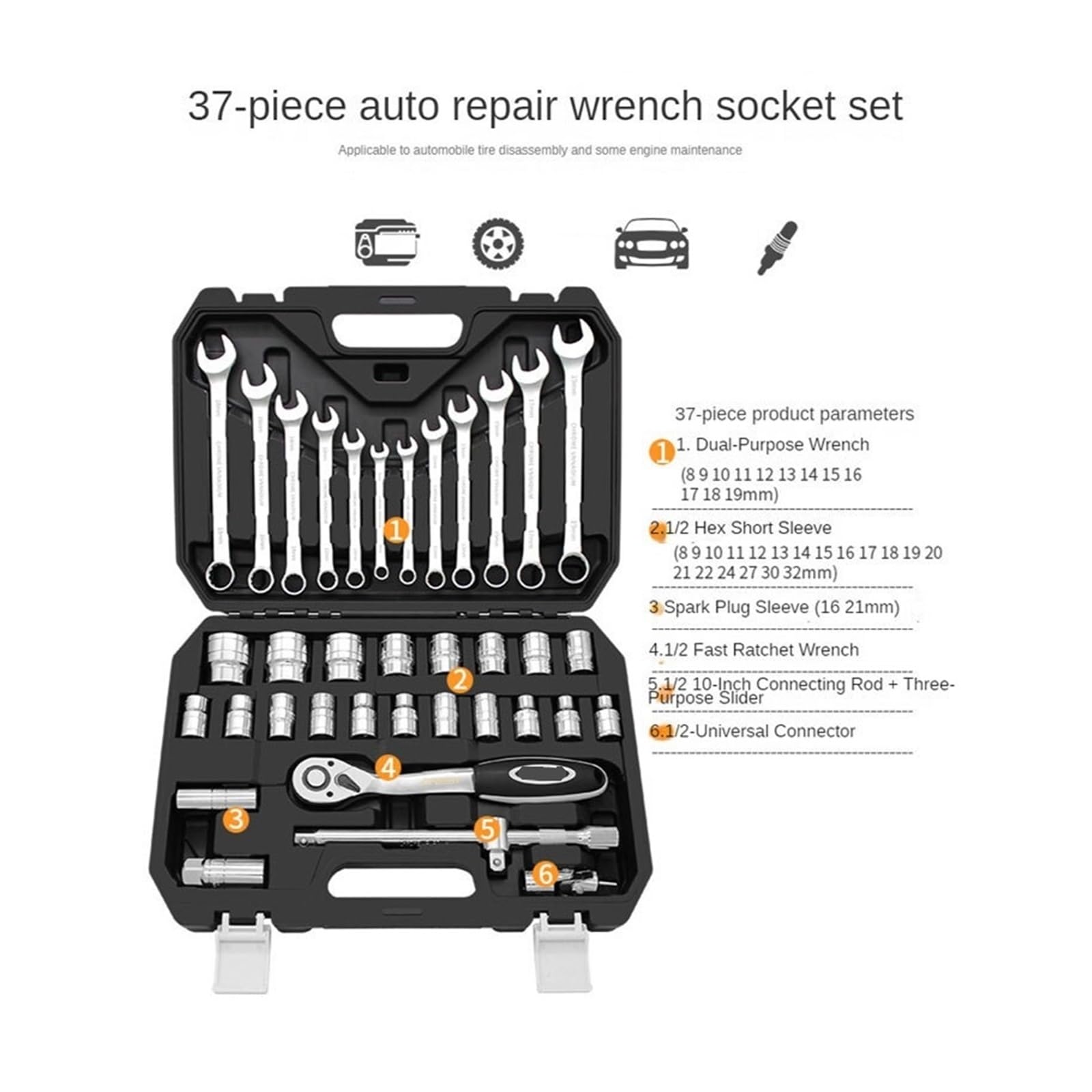 Kit di Riparazione Auto, Chiave a Bussola per Riparazione Auto, Cassetta degli Attrezzi Multifunzione, Set di Attrezzi per Riparazione Auto (Colore: 43 Pezzi)