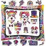 Glow Neon Inflatable Photo Frame & Props, 30Pcs Neon Photo Booth Props with Let's Glow Crazy Inflatable Selfie Picture Frame for Neons Disco Black Light Party Supplies