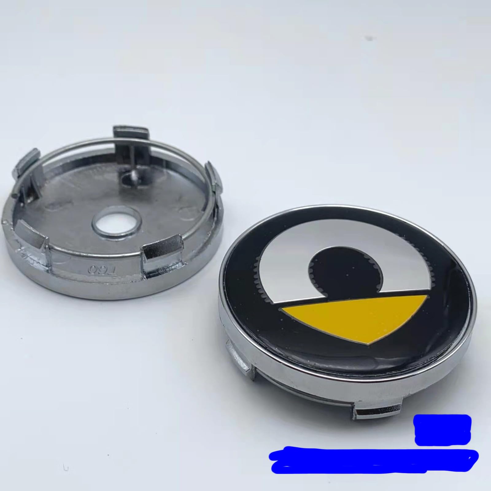 Auto Wheel Hub Cover for Smart Fortwo Cabrio Brabus 0.7i (75 Hp) 2003 2004 2005 2006 2007, OEM Rim Cap Replacement, Car Wheel Accessory, 60mm Silver-Yellow