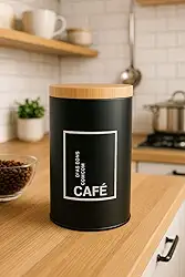 Pote Café Lata Alumínio Tampa Imita Madeira Porta Mantimentos 19cm - SHACK (Café)