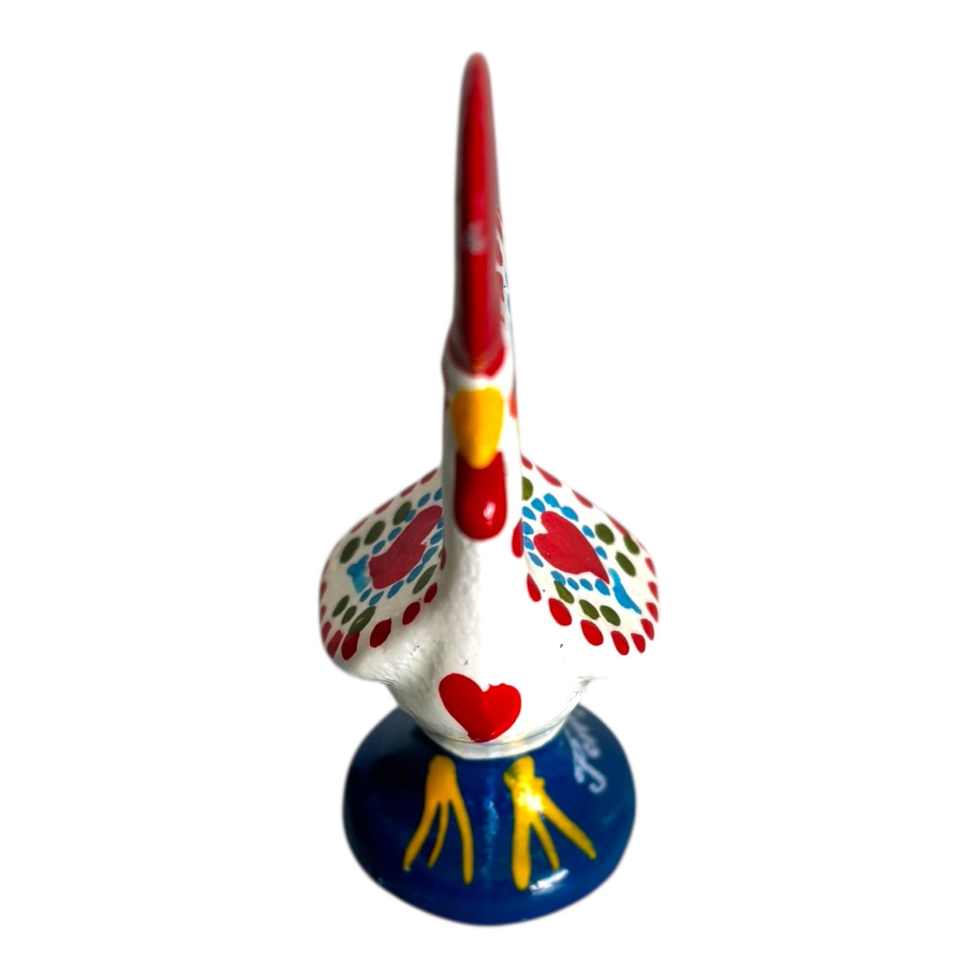 Galo de Barcelos de Portugal, Arte Popular Portuguesa Gallo Pintado a Mano de Arcilla Policromada - Símbolo de Buena Suerte y Prosperidad - Recuerdo de Portugal (6.5 cm o 2.5 Pulgadas de Alto) (Blanco