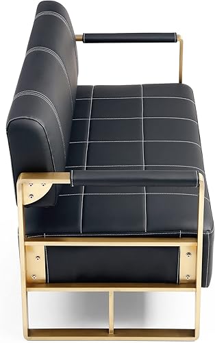 Miniatura 9 de Sofá biplaza moderno de cuero de 57.9 pulgadas, tapizado de piel sintética con brazos cuadrados de metal para sala de estar, oficina, apartamento