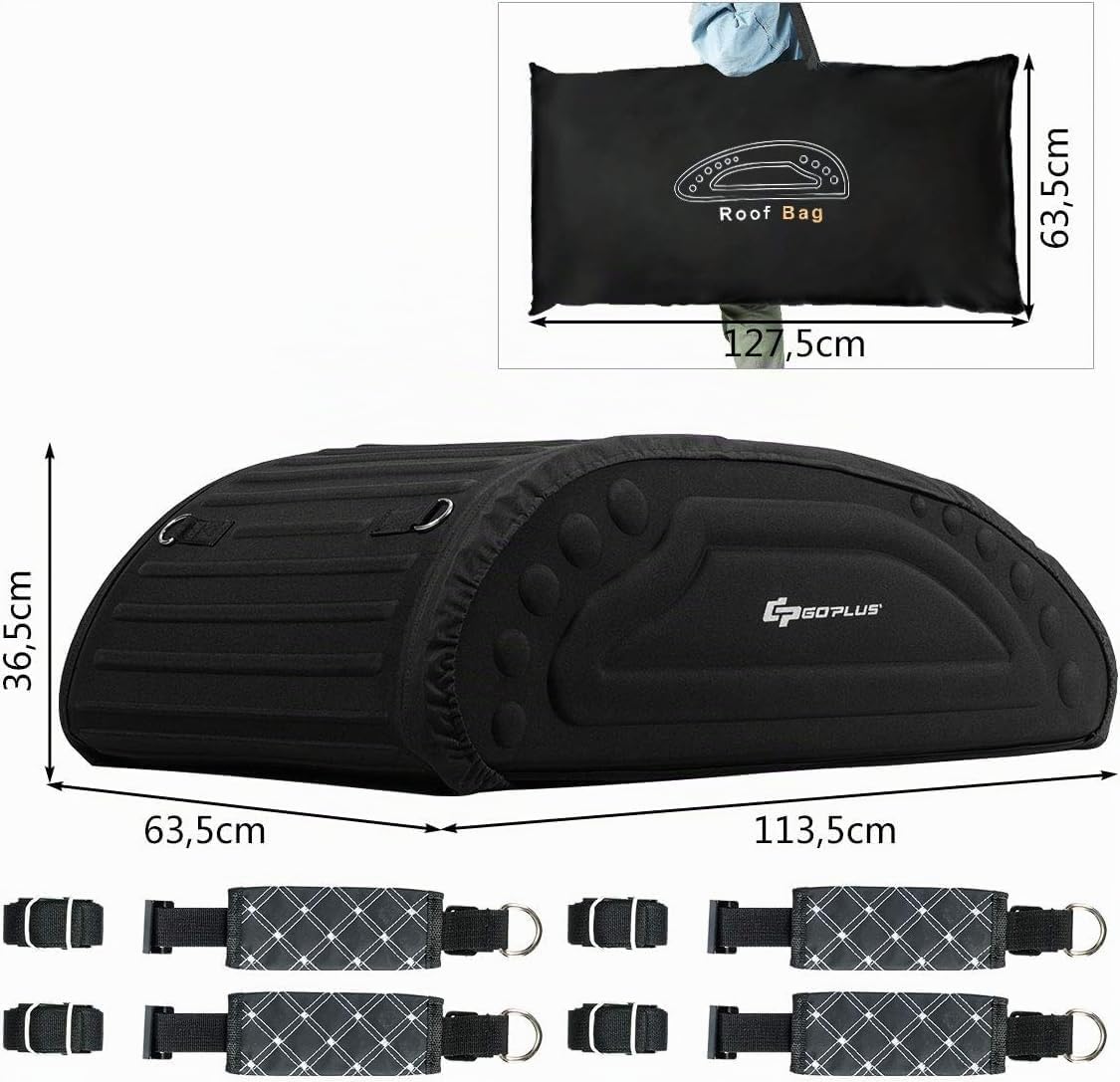 GOPLUS Bolsa Plegable para Techo de Coche Impermeable | Portaequipajes de Coche con 4 Cuerdas de Sujeción, para Coches con o sin Railes de Techo, Carga 60KG