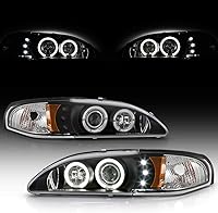 ACANII LED Dual Halo Black Projector Headlights for 1994-1998 Ford Mustang Coupe/Convertible - Driver & Passenger Pair