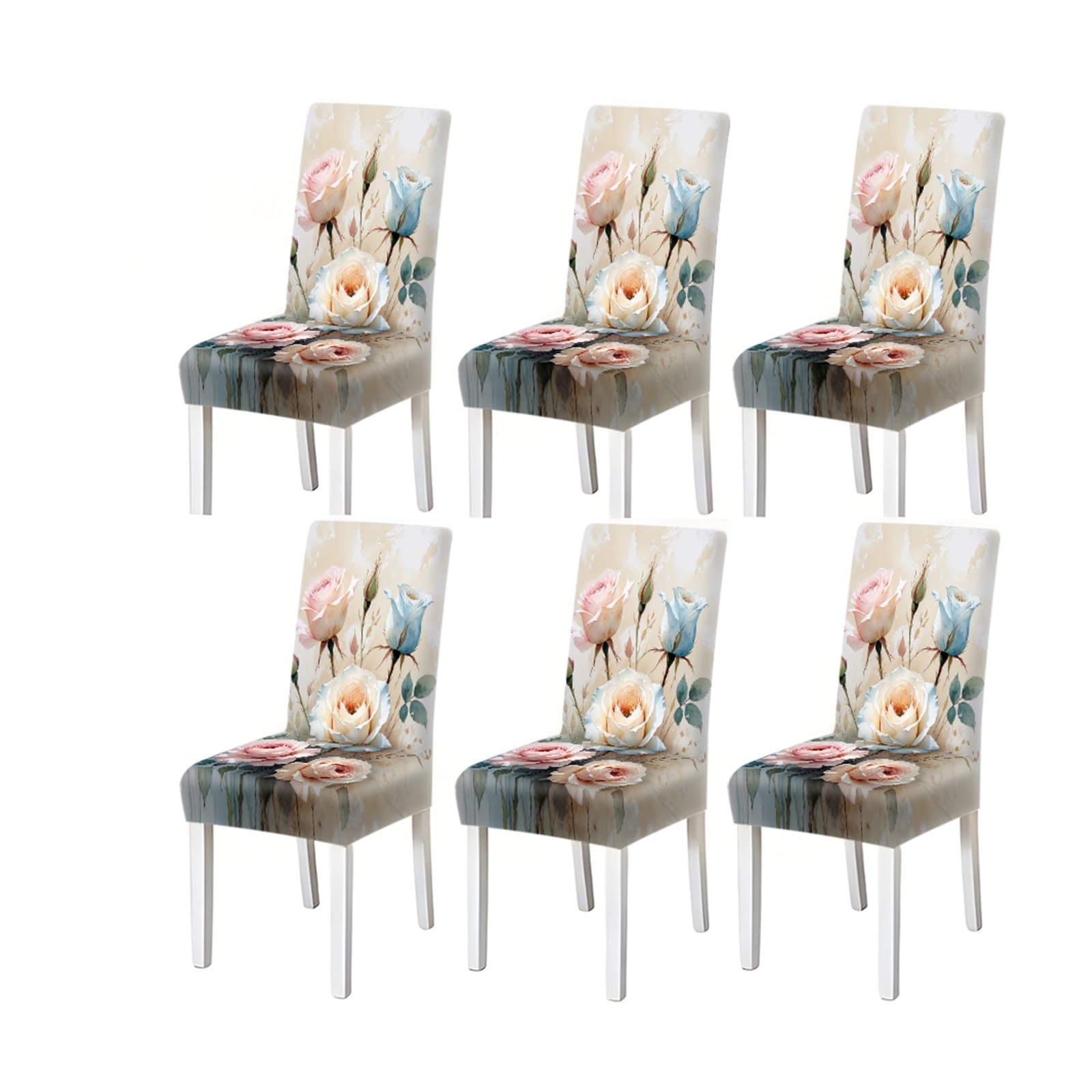 KXUAUV Watercolor Pastel Rose Floral Print Dining Chair Covers, Stretch Slipcovers For Kitchen Dining Room Wedding Party, 2/4/6PCS Seat Protectors for Restaurant Hotel Party(6PCSChair cover)