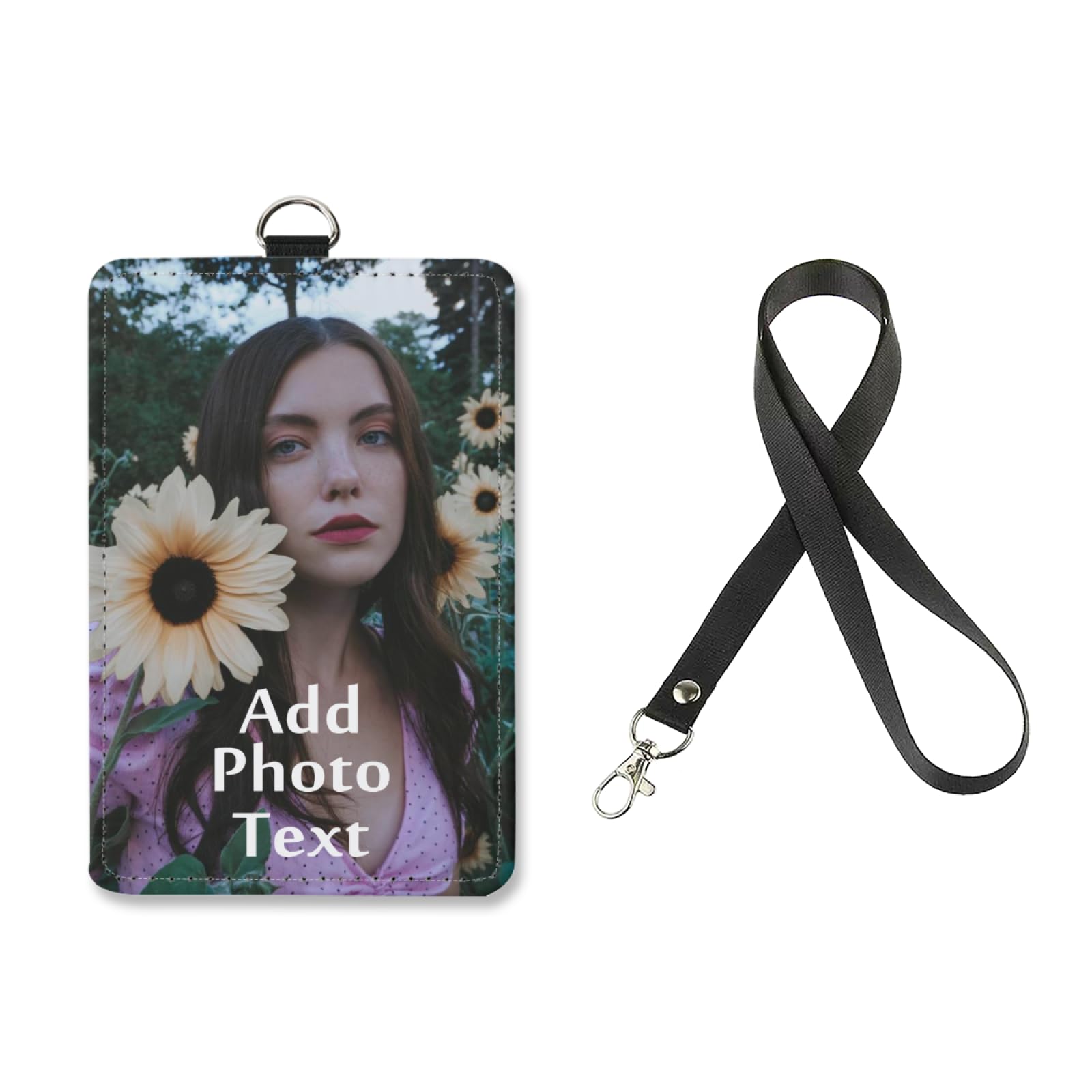 Custom Leather ID Badge Holder with Lanyard Personalised Photo Text Logo