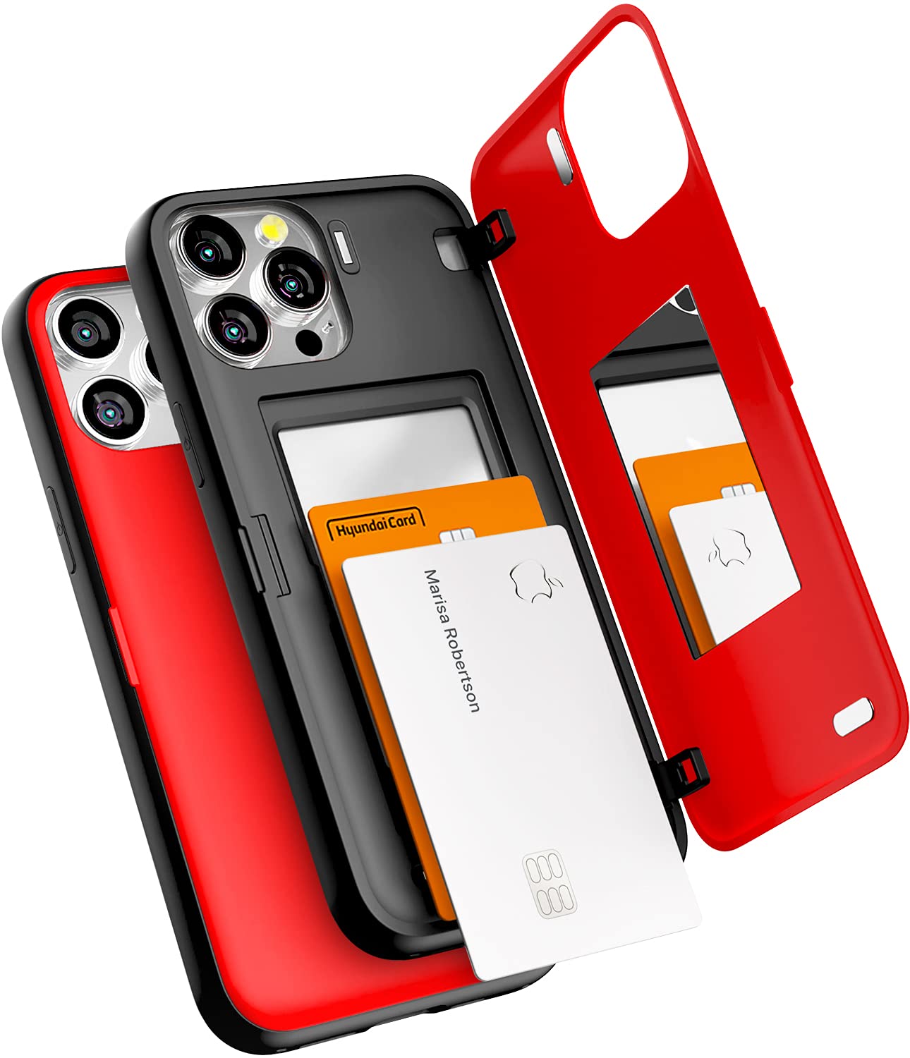 GOOSPERYMagnetic Door Bumper Compatible with iPhone 13 Pro Case, Card Holder Wallet Case, Easy Magnet Auto Closing Protective Dual Layer Sturdy Phone Back Cover (Red)