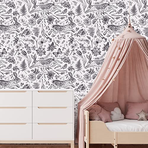 Papier peint floral noir et blanc pour rénover meuble usé