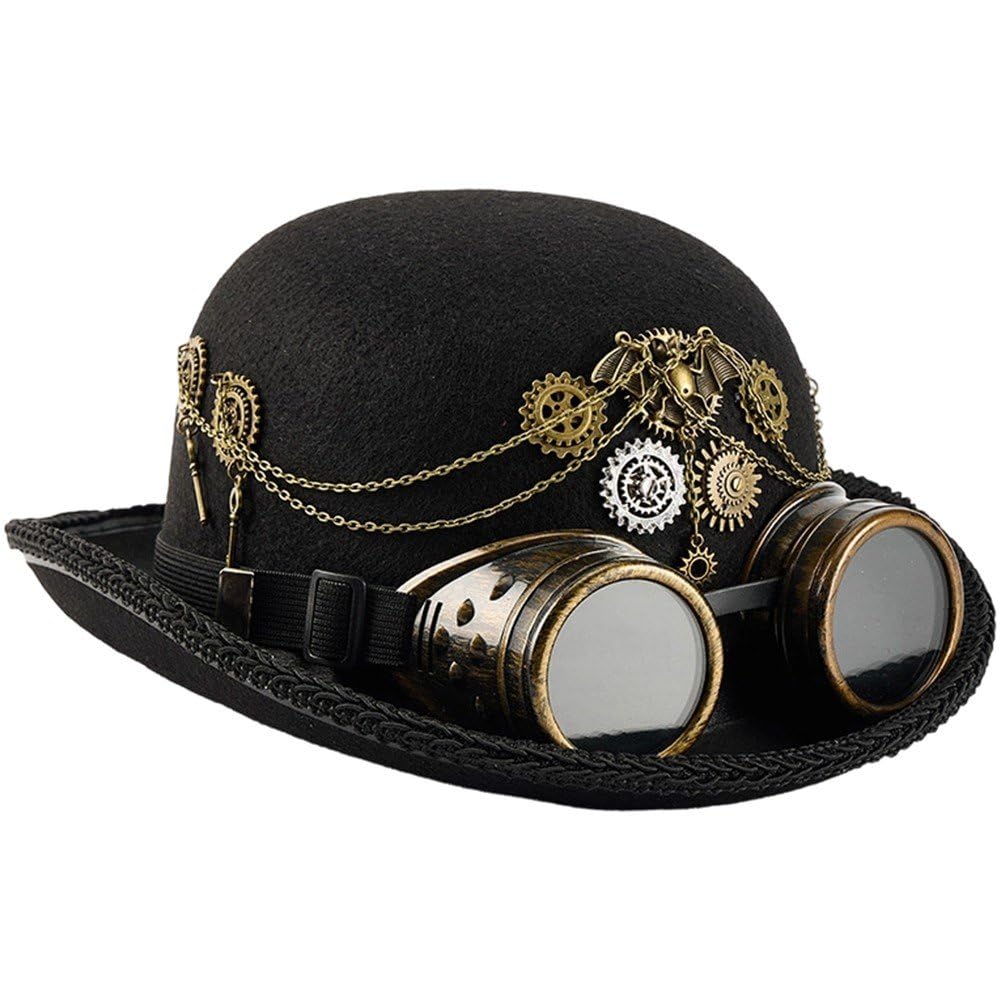 Chapeau steampunk à engrenages résistant avec lunettes gothiques pour costume de carnaval