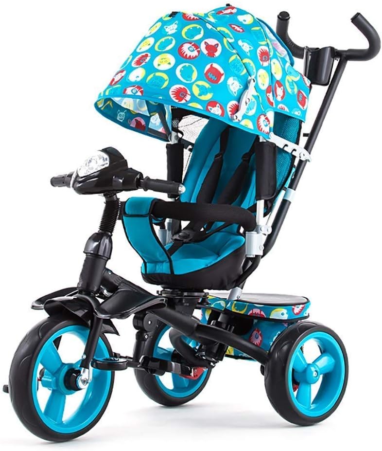 Three-Wheeled Trike, Double Brake Multi-Function Children's Tricycle, Two-Way Swivel seat, Baby Outdoor Tricycle, Blue, 102 * 108 * 52cm