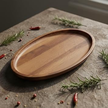 Deconox Akasya Ağacı Oval Sunum Tabağı (28x18 cm) | Yükseltilmiş Kenarlı Doğal Ahşap Servis Tepsisi | Kahve, Peynir ve Atıştırmalık Sunumları İçin