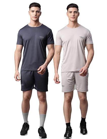 Vimal Jonnney Dryfit Solid Lycra Multicolor Tracksuit Co-ord Sets for Men (Pack of 2)-DRYFIT_T_D11_BLU_OLV_04-P