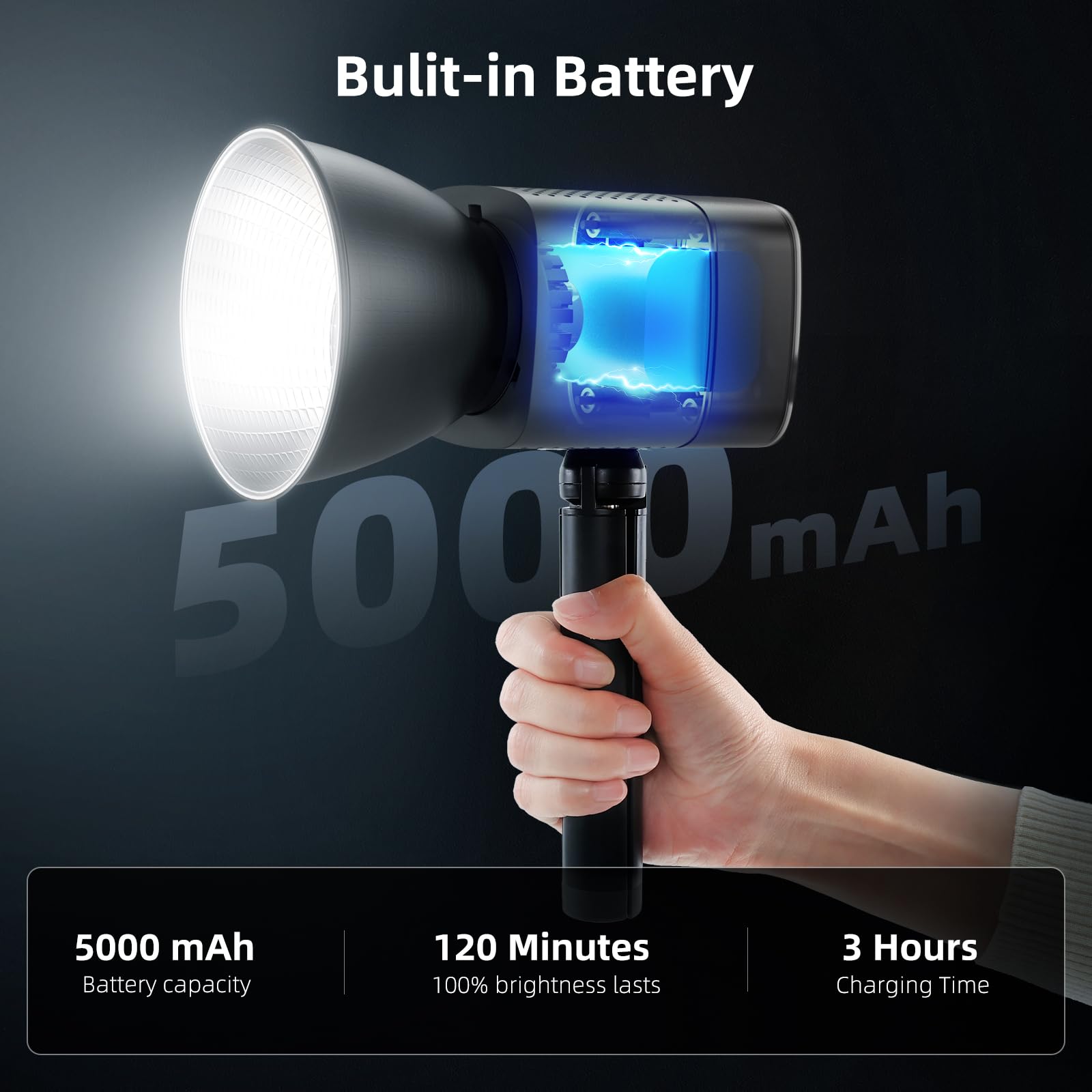 Luz de vídeo LED, 40 W, COB, luz de estudio, 2500 K-6500 K, 11500 lux, modo CCT con carga rápida tipo C, para fotografía de iluminación de vídeo