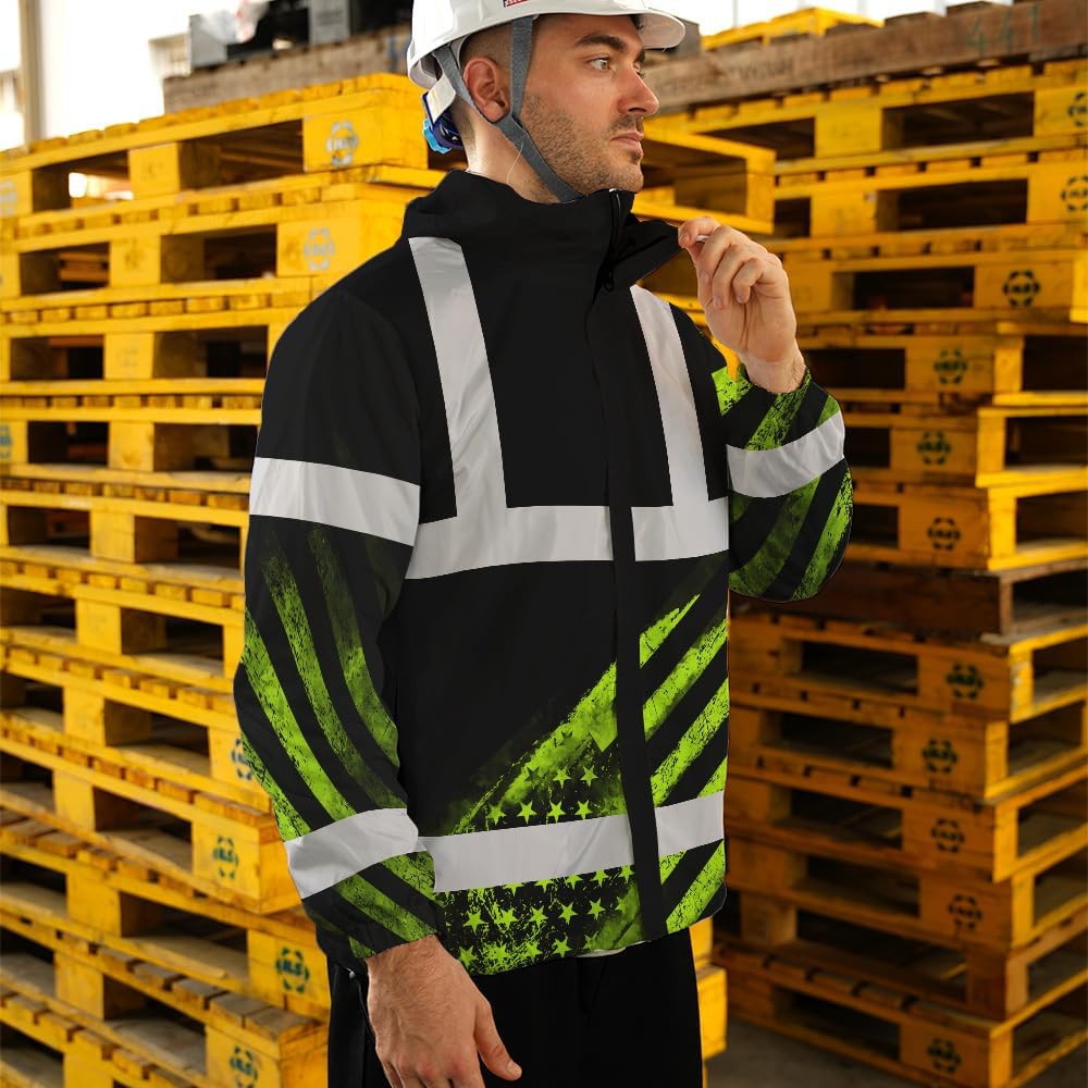 Waterproof And Windproof Jacket US Flag High Visibility Jacket Safety Workwear For Worker Runner Patriotic