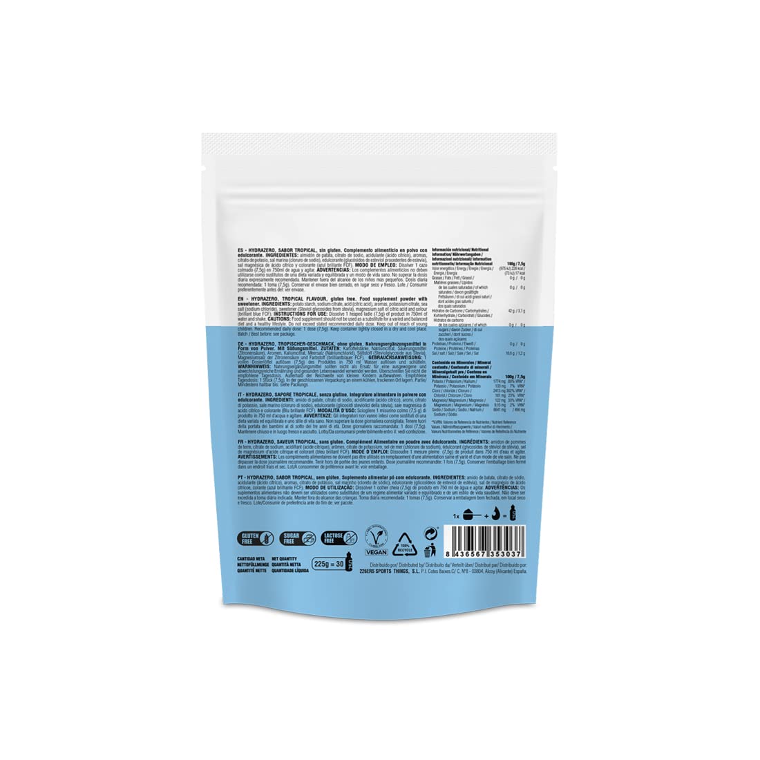 226ERS Hydrazero | Bevanda per l'Idratazione e il Recupero dei Sali Minerali ed Elettroliti, Tropical - 225 gr