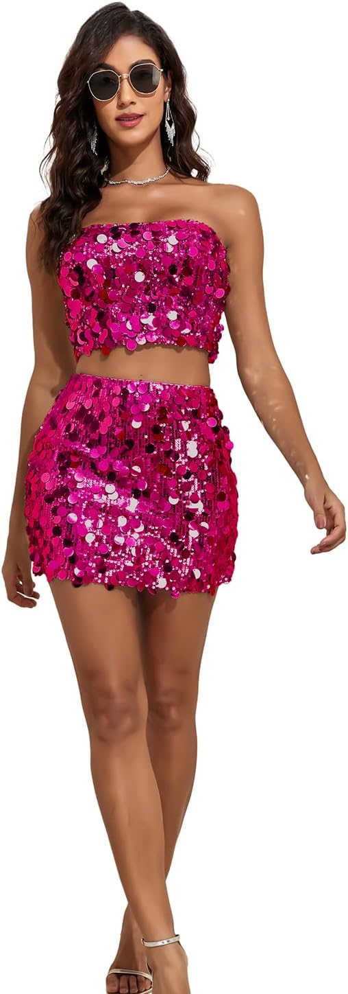 YYA Women's Sequin Strapless Top Short Sparkly Strapless Crop Top for Party, Clubwear, Festivals,City Walk S-XXL - Image 7
