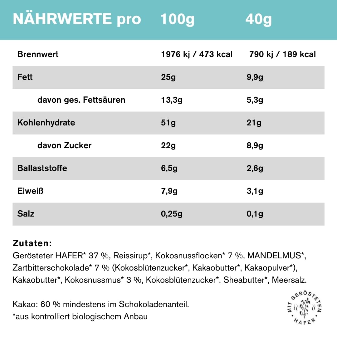 TZAMPAS Energieriegel Bio · Riegel mit Kokos & Hafer · Ideal für Sport & Fitness · Vegan, Clean Eating · 16 x 40g