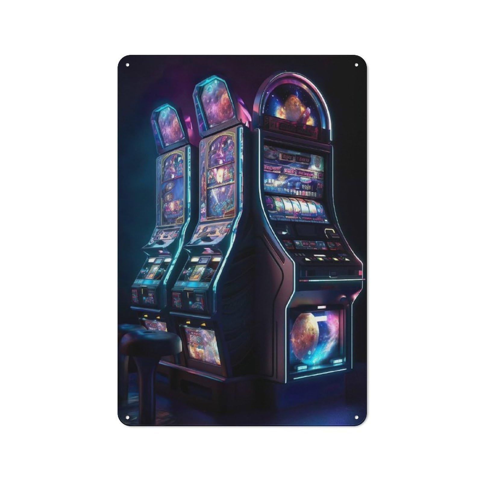Junmoney Cosmic Slot Machine Retro Tin Wall Plaque 30X20cm For Home Office Or Studio, Wall Decoration For Home Offices And Studios