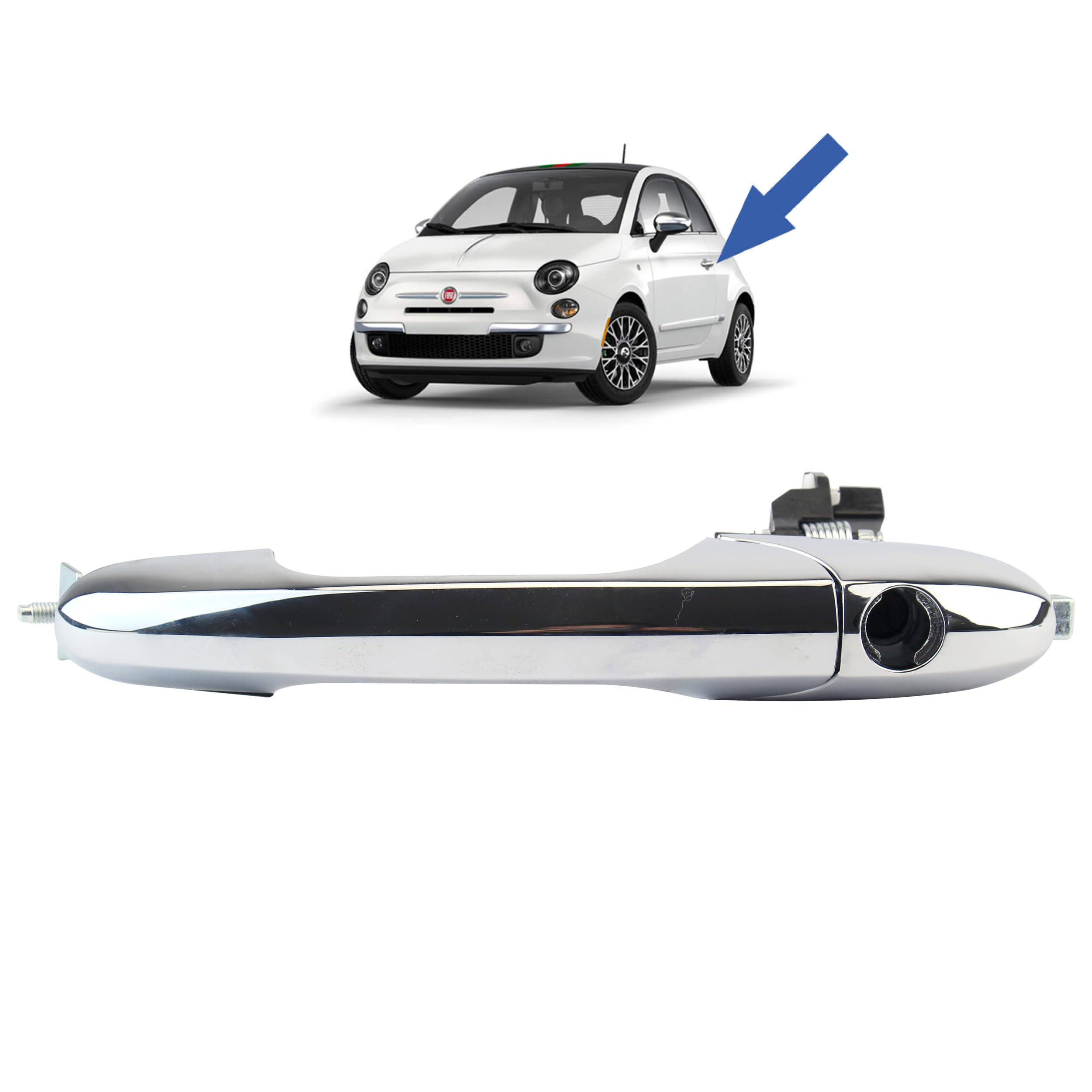 STARKIT PERFORMANCE Maniglia porta esterna per Fiat 500, Fiat 500C e Abarth (2007-2022) anteriore sinistra (lato guida) (cromata)| 735592012| 735451697| 735485875| 735592024