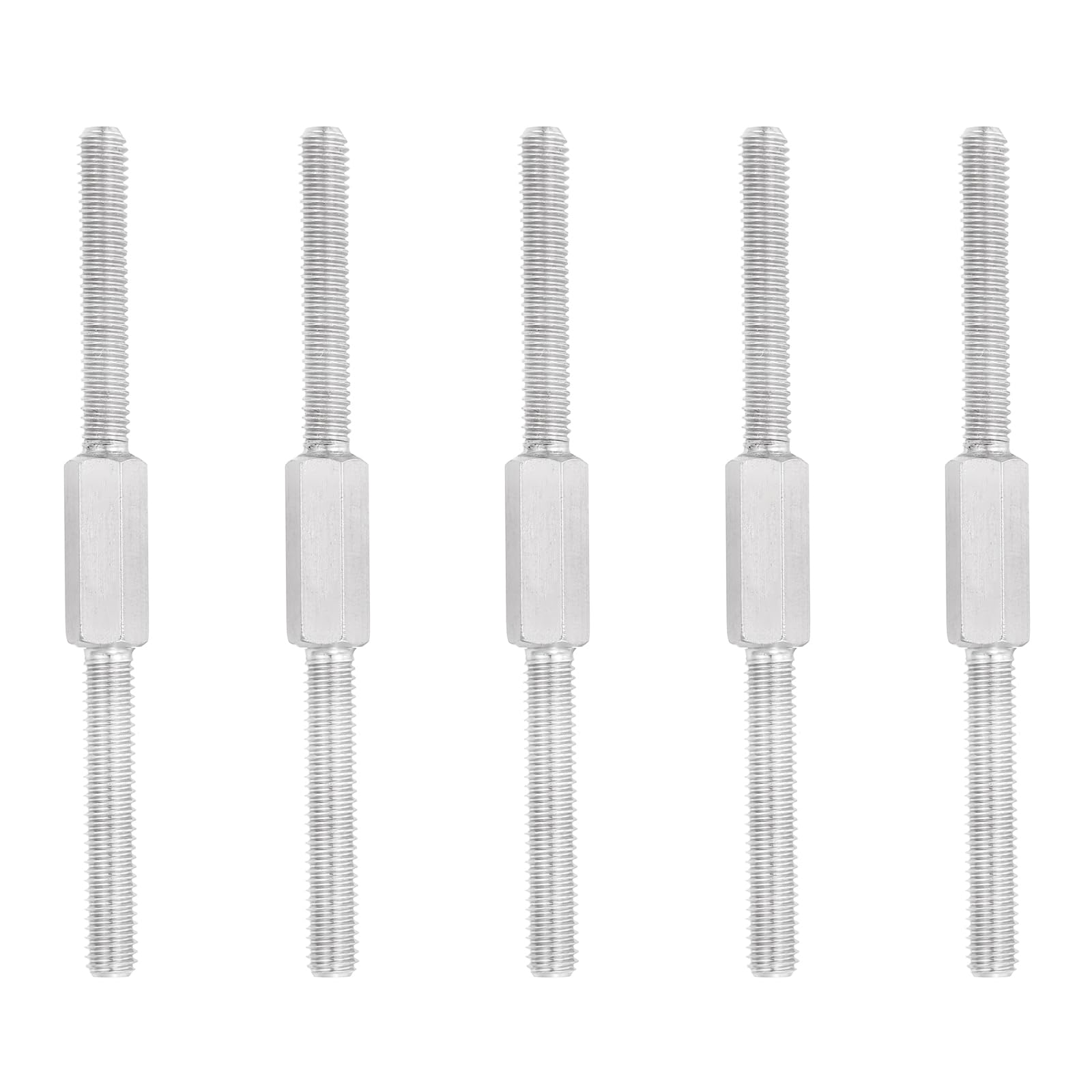 PATIKIL M6x90mm Double End Threaded Stud Screw, 5pcs 304 Stainless Steel Hex Bolt Left and Right Hand Threaded Rod Bar Adapter for Furniture Hardware, House Maintenance
