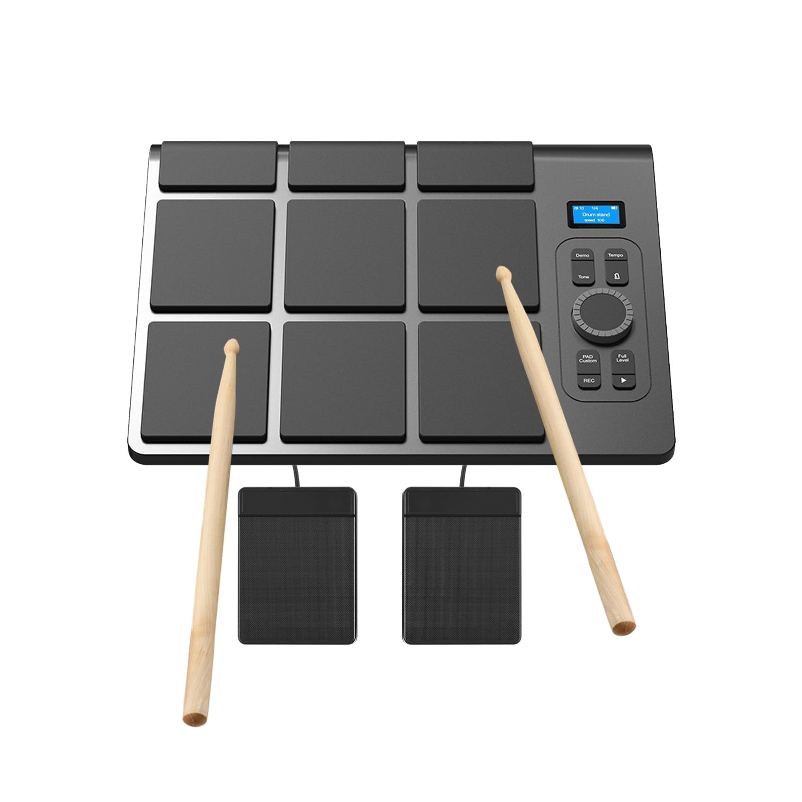 Kavolet Set di Batteria Elettronica Portatile Pratica Family Jam Session Display LCD Kit di Batteria con Doppio Altoparlante Pad per Elettrica