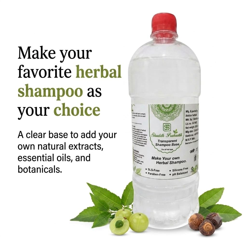 Shuddh Prakrutik Transprant Herbal Making Concentrate Shampoo Base|Sulphete,Peraben,Sls Free| Homemade DIY Perfect for Customizable Formulations|1 litter 2