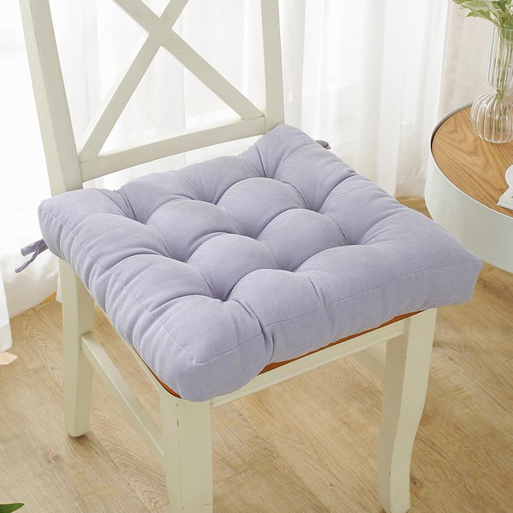 kuyouqi Corduroy Seat Cushion with Ties for Dining Chair, Square Thick Seat Pad Soft Armchair Booster Cubic Cushion for Home Office Garden (50 x 50 x 10 cm, Light Purple) โ image 1