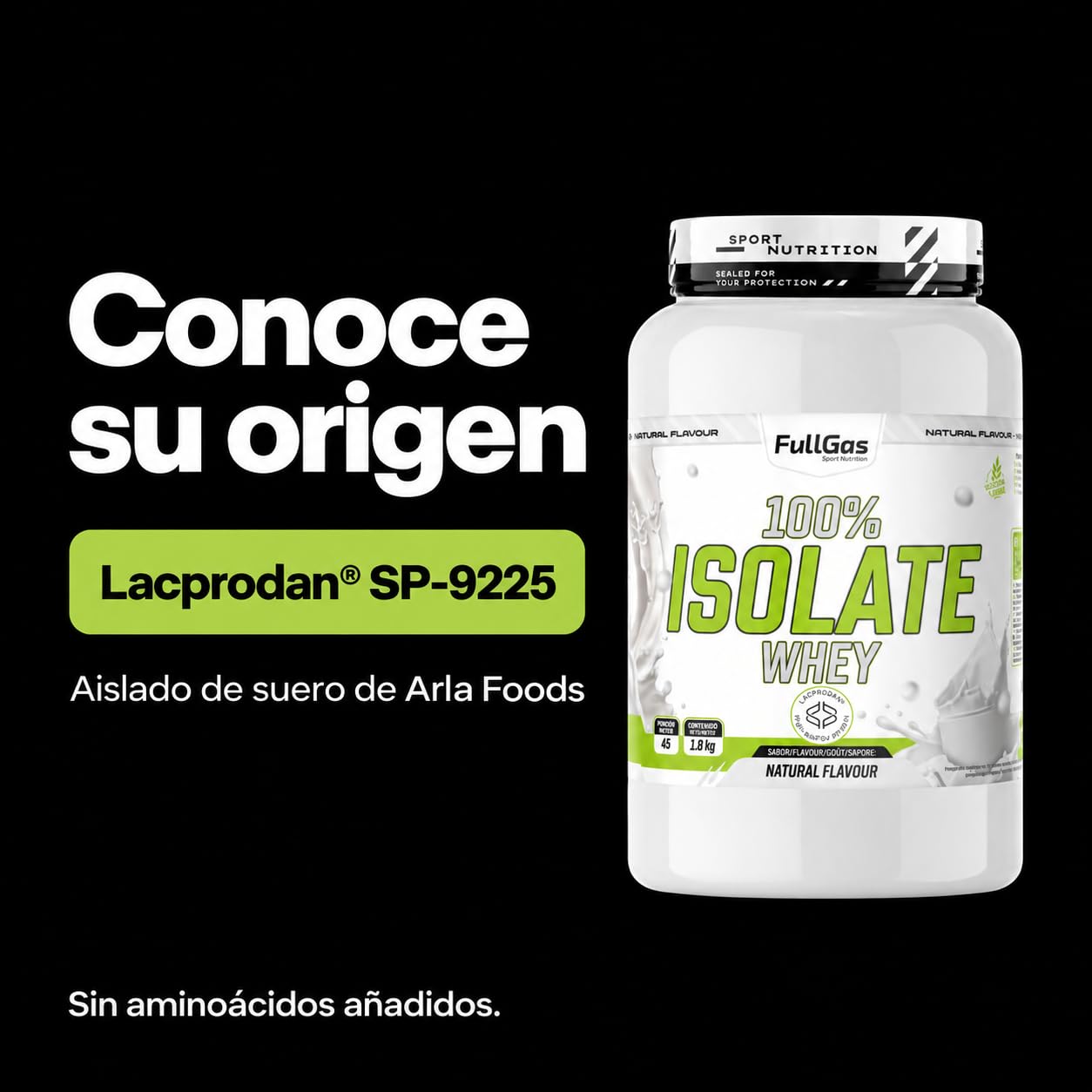 FullGas 100% Isolate Whey Proteína de Suero Aislada Neutro Sin Gluten Apta para Vegetarianos 1,8kg