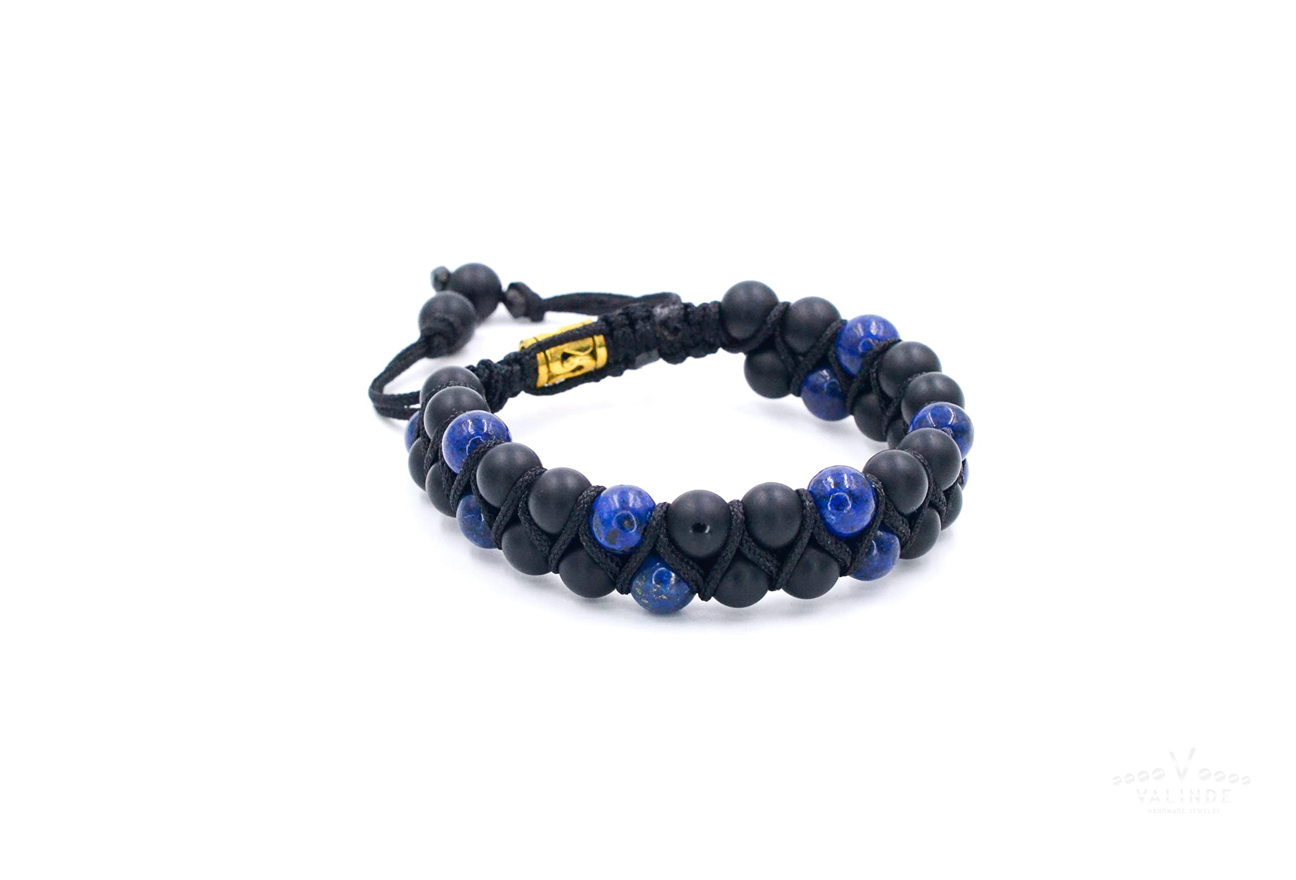 Herren Edelstein Armband | Doppel Armband für Männer mit Edelsteinen | Lapislazuli Onyx | Makramee Naturstein Bracelet | Geschenk für Mann | Handgemacht