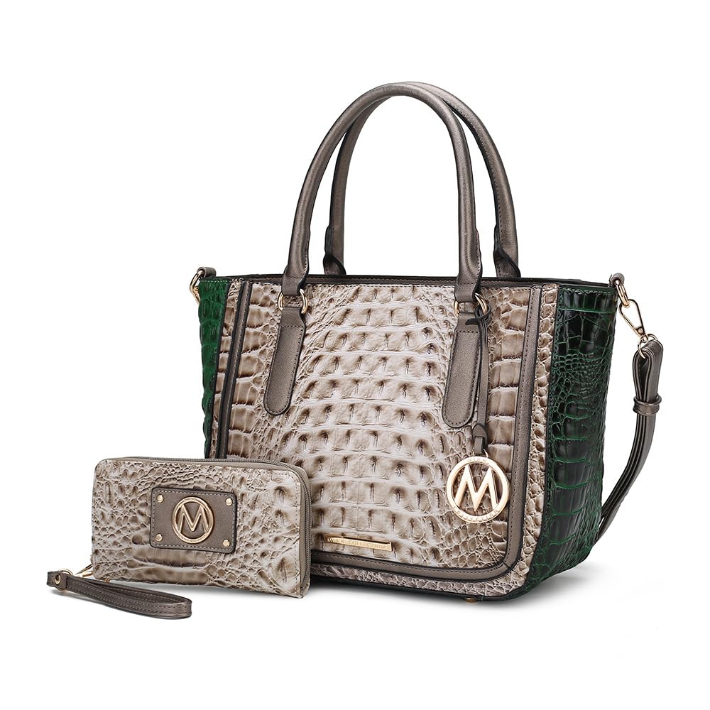MKF Collection Satchel Bag for Women’s Crocodile Embossed Vegan leather Crossbody Tote Handbag Top-Handle Purse by Mia K