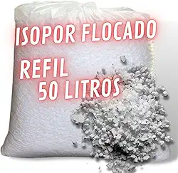 Isopor Flocado 50 litros para Enchimento de Puffs Almofadas Bichos de Pelúcia Artesanato Mistura na Fórmula de Concreto Leve e preenchimento interno de caixas p/proteção de objetos frágeis