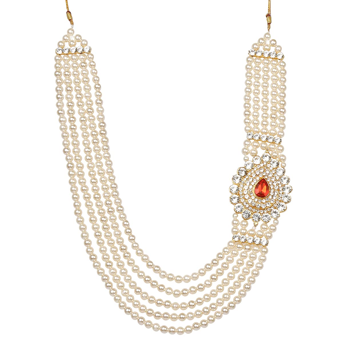 Geetanjali Crafts Handmade Pearl Stone Studded AD American Diamond Base Metal Necklace for Men (B0831MZ8DW) Amazon Price History, Amazon Price Tracker