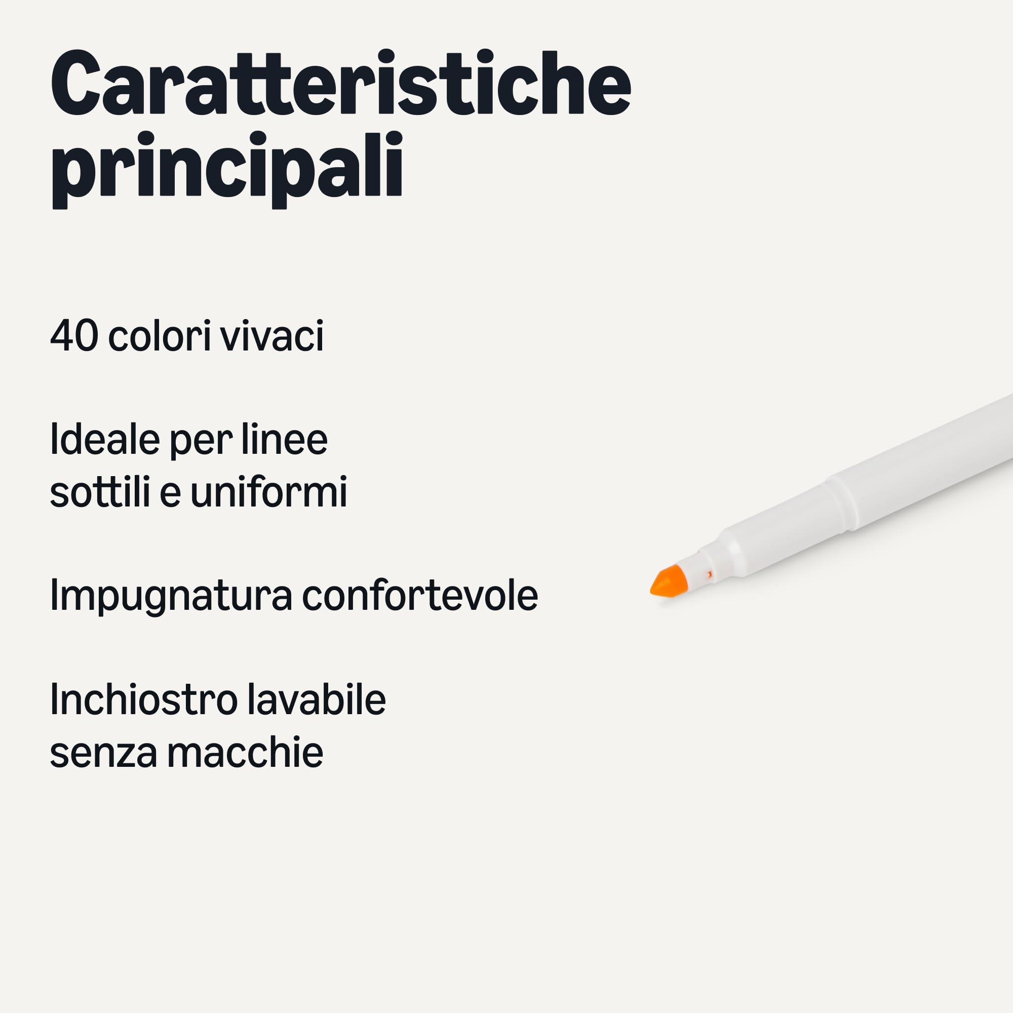Amazon Basics, Confezione da 40 pennarelli lavabili a punta maxi, colori assortiti