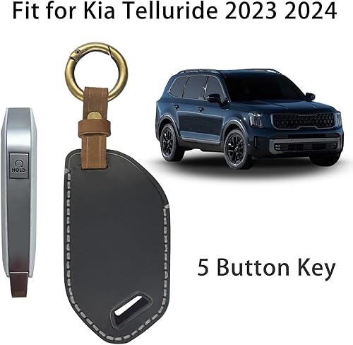 Miniatura 2 de Funda de cuero para llavero Kia Telluride 2023 2024, funda de cuero para llavero con llavero, control remoto de entrada sin llave, protector de