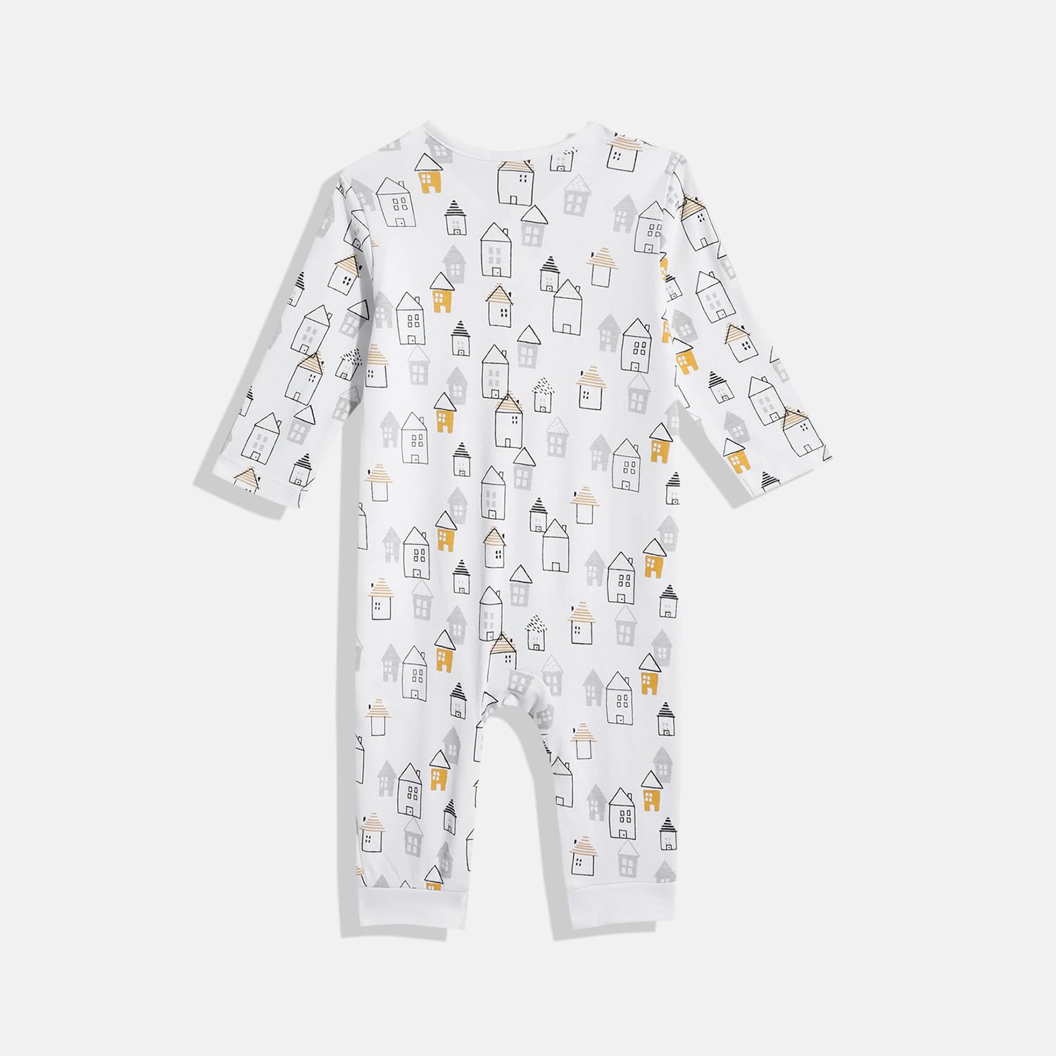 Mothercare Unisex Baby Full Sleeve All-In-One Romper | Happy Homes Printed Infant Sleepsuit Jumpsuit | Soft Cotton Bodysuit for Boys & Girls | Pack of 2, White/Grey