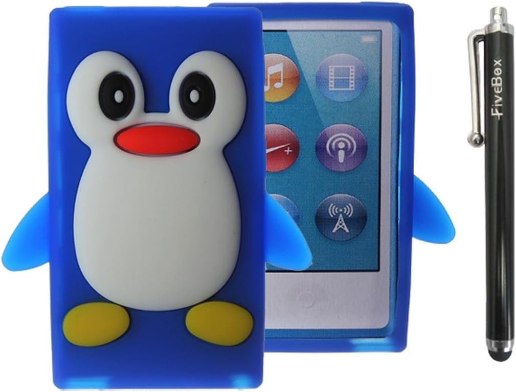 FiveBox 3d Penguin Soft Silicone Rubber Skin Case Cover for Apple iPod Nano 7th Generation 7G 16GB (Blue)