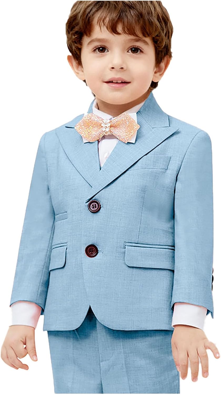 Little Boy's Formal 3 Piece Suit with Adjustable Vest Elastic Pants and Blazer forWedding First Communion