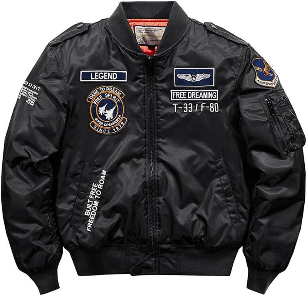 SemiAugust Mens MA-1 Bomber Jacket, Military Jacket, Padded Jumper, Embroidered Patches, Nylon, Cold Protection