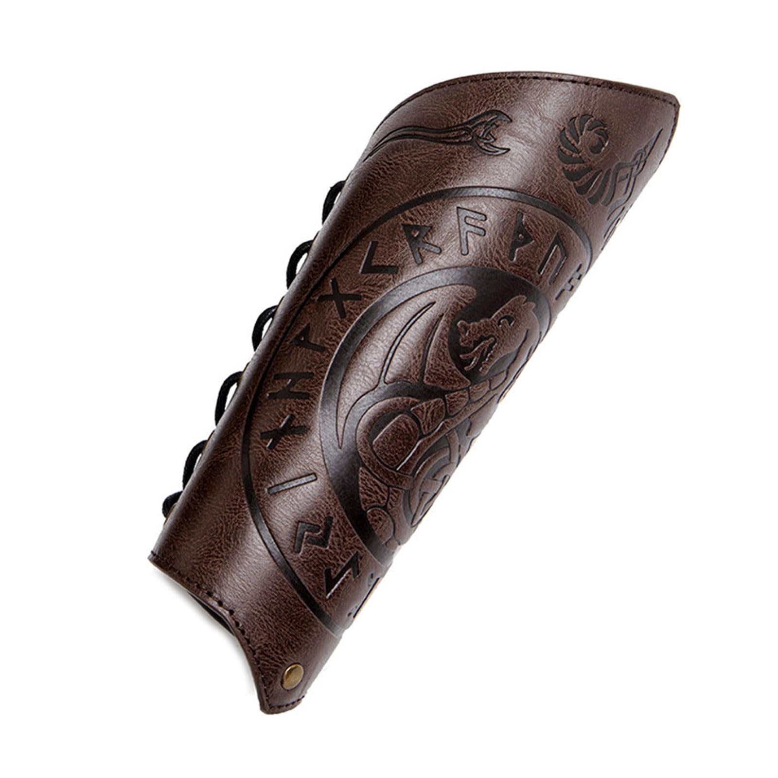 FACAILUO Medieval Wristband Men Cosplay Dragon Embossed Bracer Gauntlet for Men Cosplay PU Wristband for Photoshoots and Stage