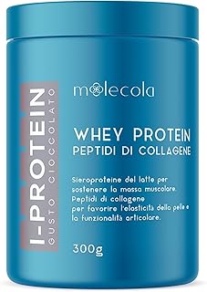MOOLECOLA Whey Protein, Proteine del Siero del Latte con Peptidi di Collagene Idrolizzato, gusto Cioccolato, Arricchito con Vitamina C, Acido Ialuronico e Biotina