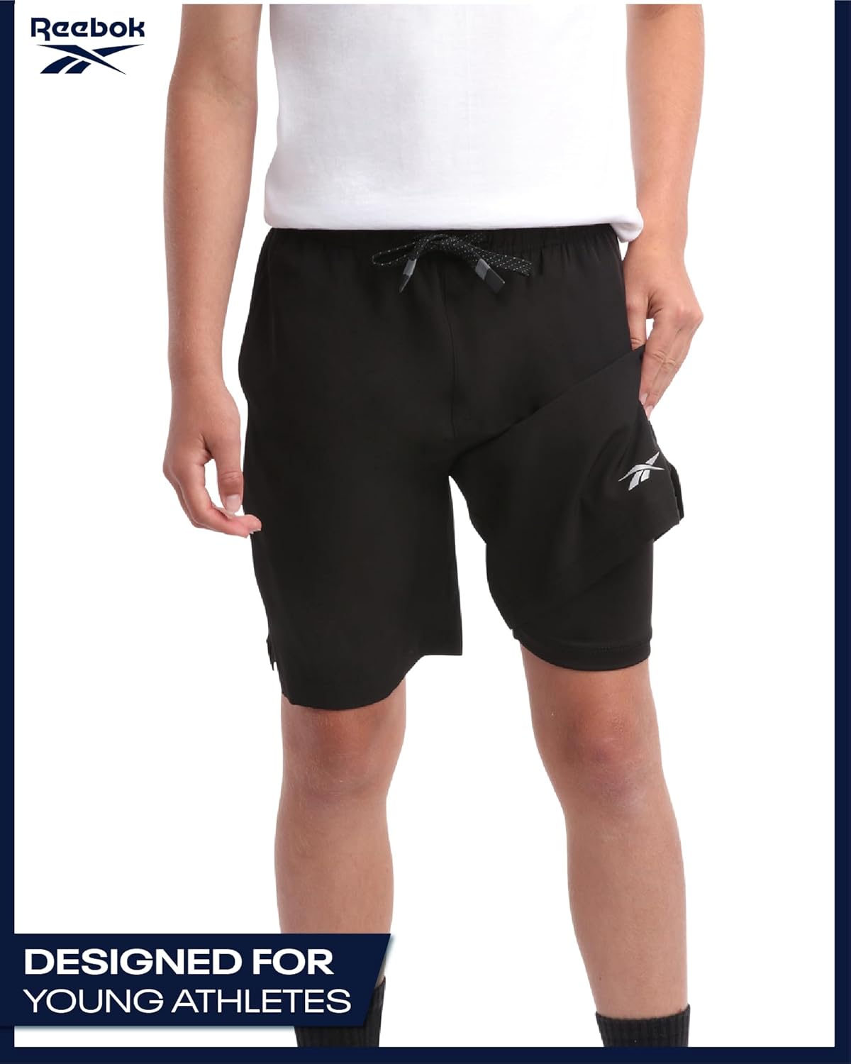 Reebok Boys Shorts - 2 in 1 Basketball Shorts with Compression Liner and Pockets - Gym and Running Boys Athletic Shorts - Image 6