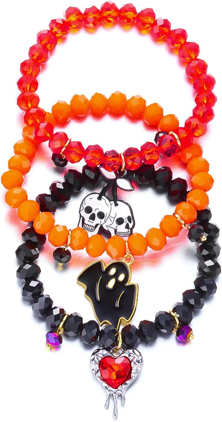 Halloween Charm Bracelets Pumpkin Ghost Bat Skull Stretch Stackable Bracelet Cute Spooky Halloween Costume Accessories - Image 7