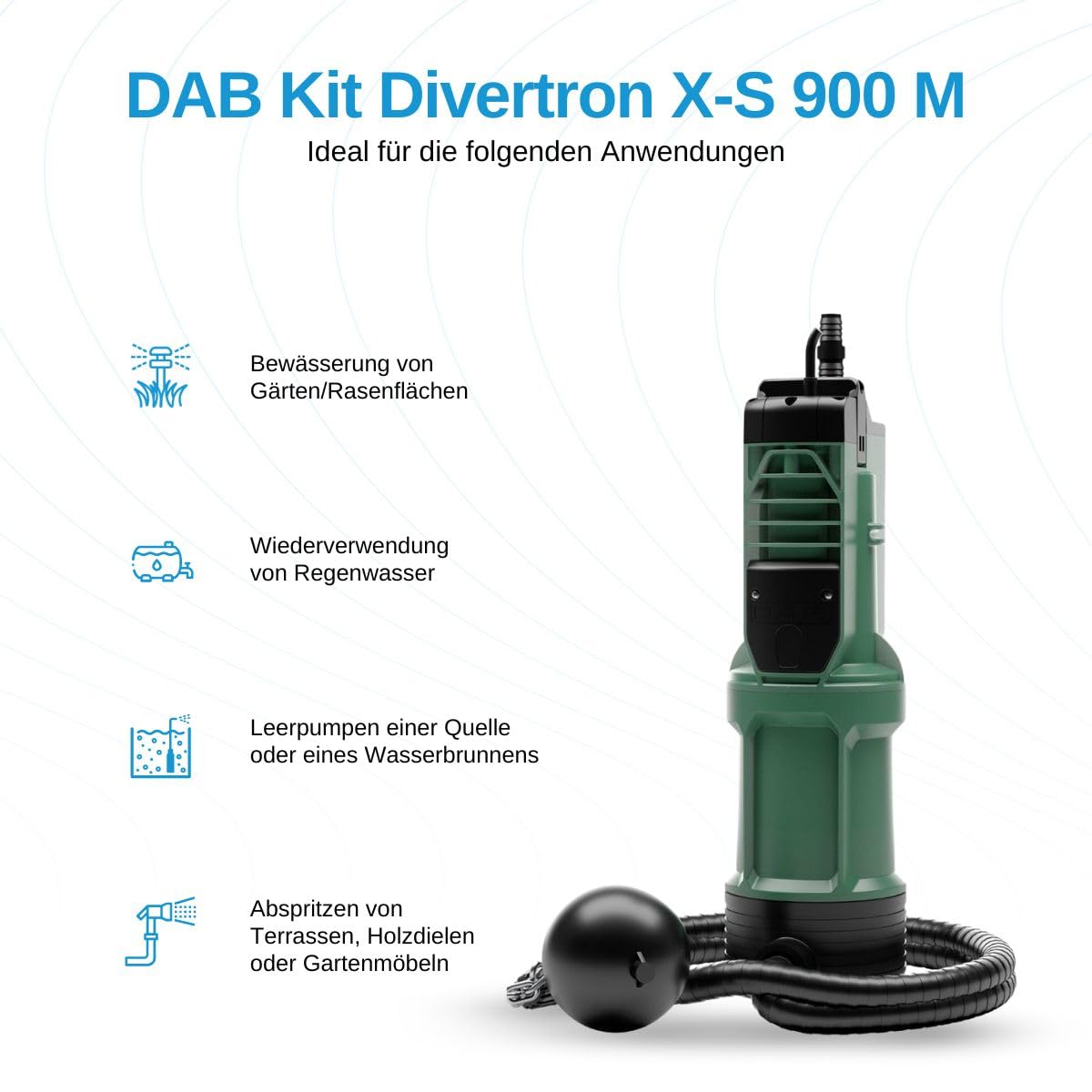 DAB Kit Divertron X-S 900 M Tauchdruckpumpe - 5.700 L/Std. - 920W - Förderhöhe 45 m - Automatische Ein- / Ausschaltung - Brunnenpumpe - Tauchpumpe