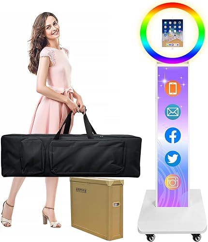 Máquina de cabina de fotos para iPad con bolsa portátil, compatible con iPad de 10.2 pulgadas, 10.9 pulgadas, 11 pulgadas, 12.9 pulgadas, con anillo