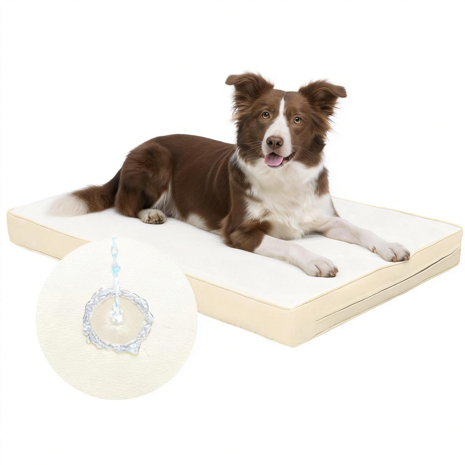 Favodormir Impermeabile Cuccia Cane Interno ed Esterno,Ortopedica Cuscino Cane in Ecopelle,Sfoderabile e Lavabile,Materassino per Cani Taglia Grande, Letto per Cani,Beige,104x68x8cm