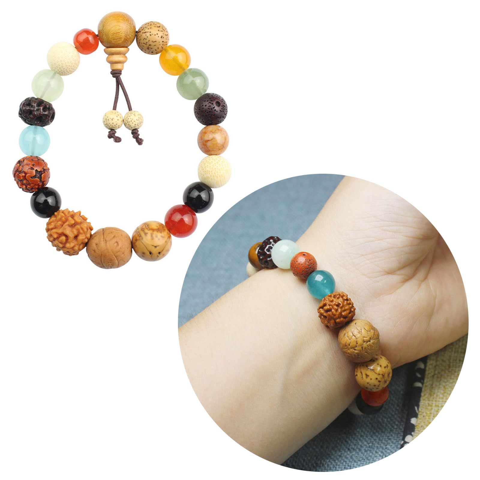 LLXYWJ 18 Arten von Perlen, elastisches Seil, Unisex-Armbänder, verstellbar, natürliche Bodhi-Samen-Armbänder, Schmuck, Geschenk