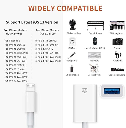 Miniatura 10 de Certificado MFi de Apple Adaptador de cámara Lightning a USB con puerto de carga para iPhone, cable OTG USB 3.0 hembra para iPad para conectar