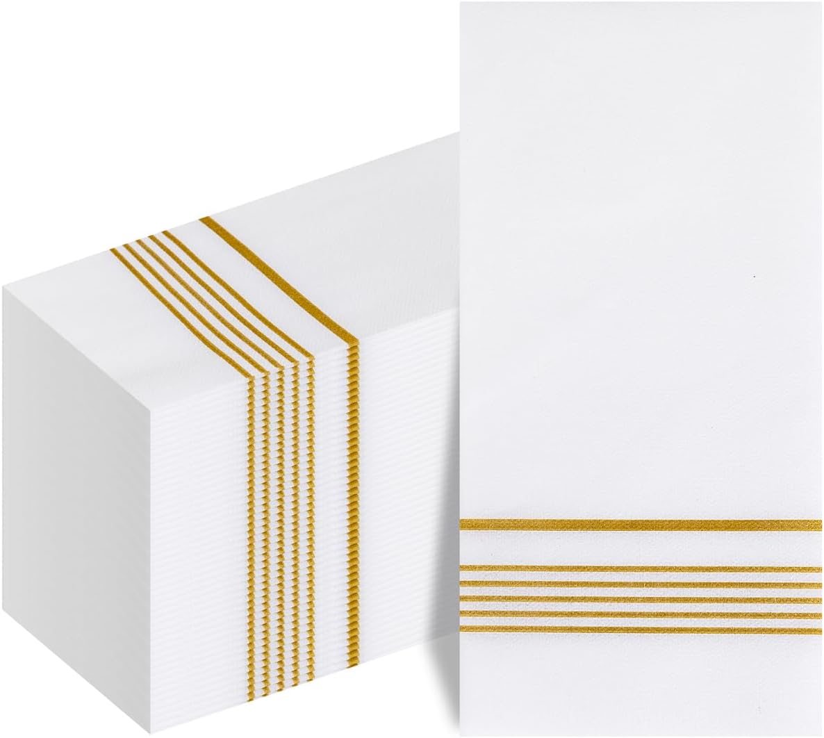 100 PCS Gold Napkins Disposable Hand Towels,Soft and Absorbent Linen Feel Dinner Napkins,disposable hand towels, White and Gold Paper Napkins,Paper Guest Towels for Bathroom Kitchen Thanksgiving Party 100 C Golden thread