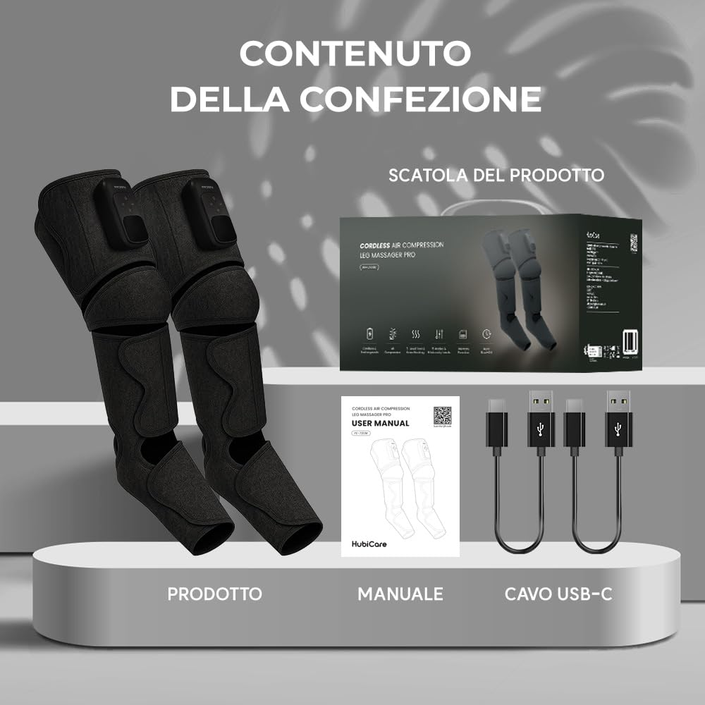 HuBDIC HubiCare - Massaggiatore per gambe senza fili, con calore e compressione d'aria, per circolazione e sollievo dal dolore, 5 modalità con 5 intensità, riduce il gonfiore, dispositivo di
