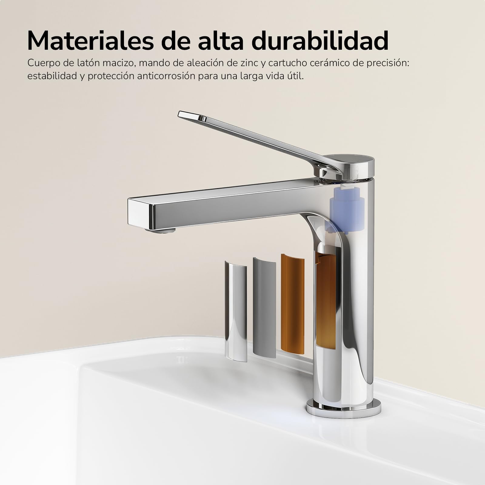 EMKE Grifo de Baño Cromado con Aireador, 195x173x46 mm | Mezclador de Lavabo en Latón Macizo, Cartucho Cerámico, Instalación Fácil